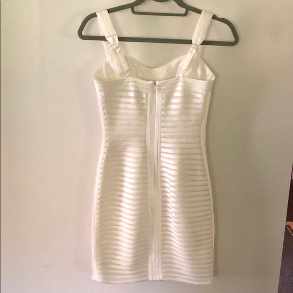 BCBGMaxazria White Satin and Mesh Stripped dress - Picture 4 of 6